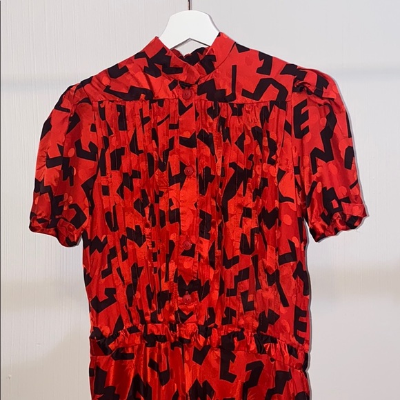 Vintage red silk printed dress - Picture 2 of 3